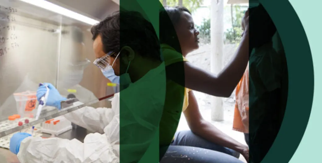 image of people working superimposed on the Here and Next Strategic Initiative logo