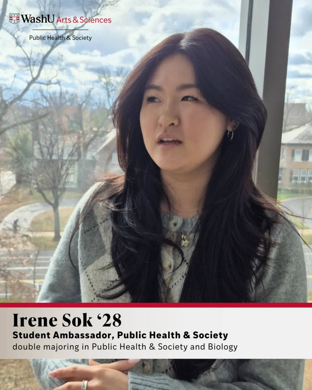 Photo of Irene Sok, class of 2028, Student Ambassador in Public Health & Society, double majoring in Public Health & Society and Biology